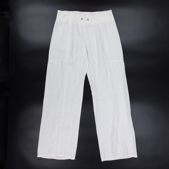 EILEEN FISHER 100% Linen Straight Leg Beach Pants White Beachy Lagenlook Minimal - Picture 1 of 10